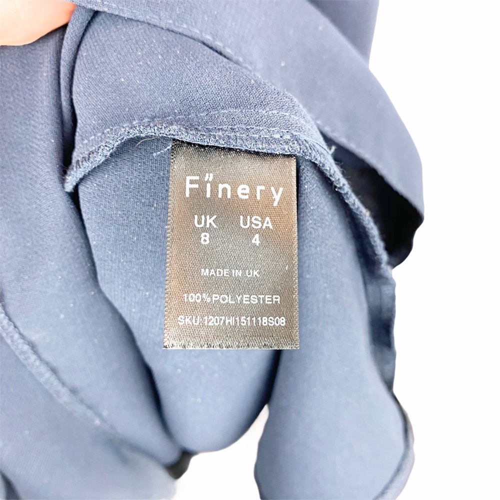 FINERY Navy Blue Sheath Ruffle Cocktail Dress 4 - Picture 5 of 5